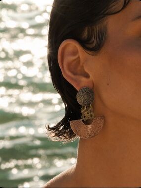 Mixed Metal Artisan Statement Earrings | Boho Tribal | Textured Copper & Brass